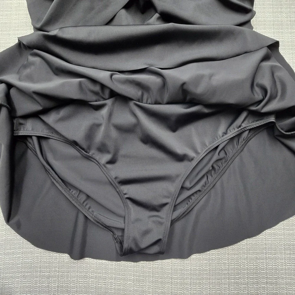 Swimsuits For All Swimdress Womens 20 Black Ruched Skirted One Piece Lined - Picture 7 of 11